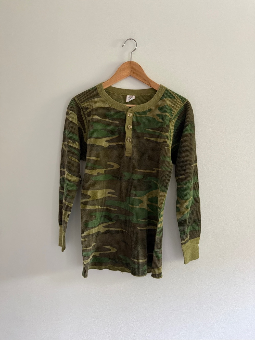 Camouflage Thermal Henley Long Sleeve Shirt - Green